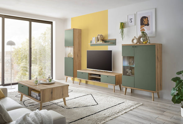 Vitrina comodă Mavas cu aspect scandinav verde salvie 90 cm - LunaHome.ro