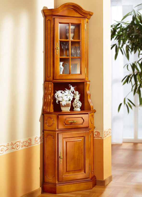 Vitrină de colț cu design elegant, culoare cireș - LunaHome.ro