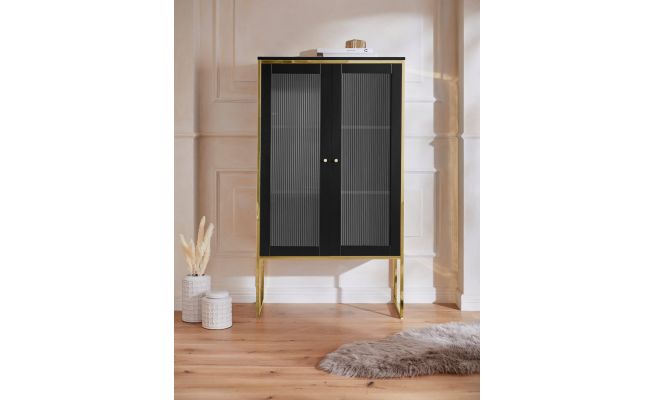 Vitrina eleganta Woodly negru cu auriu, 2 usi 90 cm - LunaHome.ro