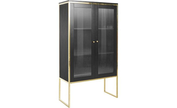 Vitrina eleganta Woodly negru cu auriu, 2 usi 90 cm