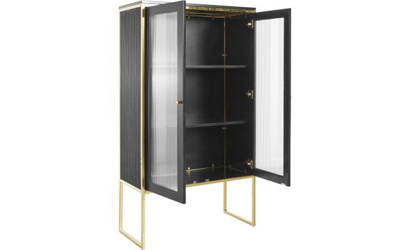 Vitrina eleganta Woodly negru cu auriu, 2 usi 90 cm