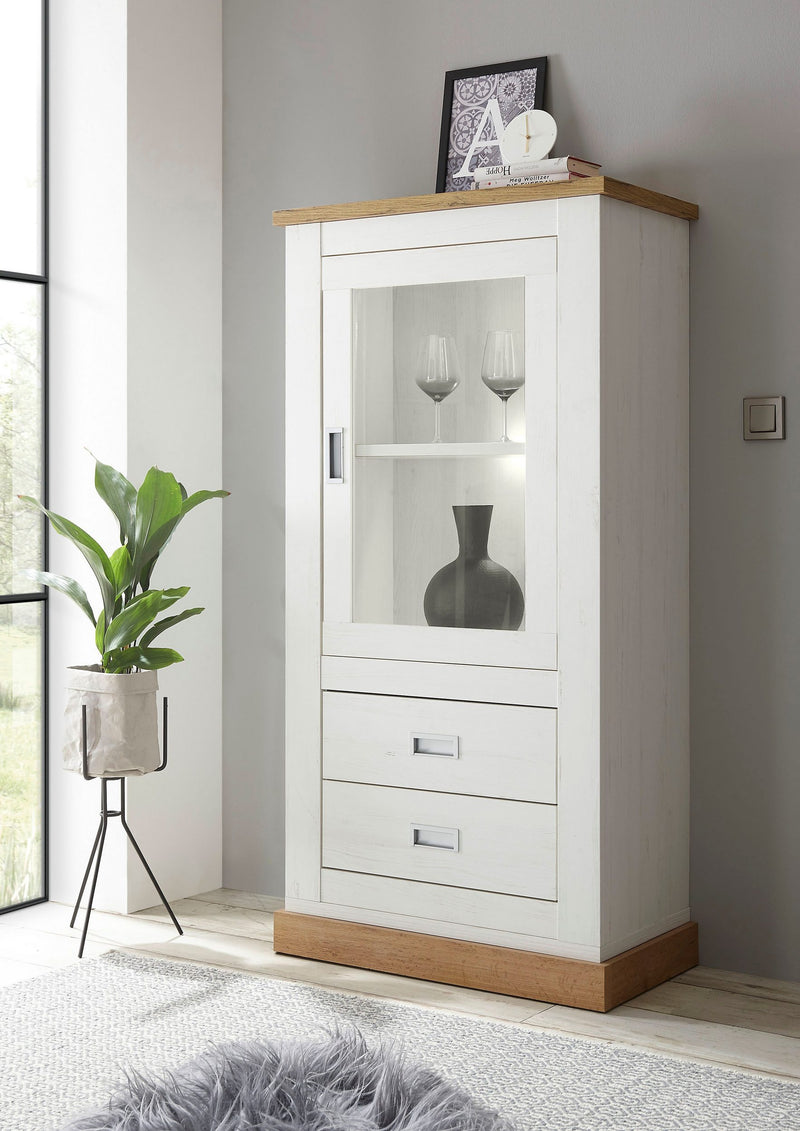 Vitrină joasă Orlando albă cu 3 sertare și o ușă 73 cm lățime - LunaHome.ro