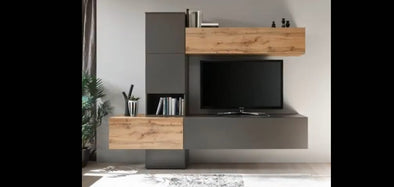 Set pentru living modern »Design-E« culoare gri-stejar, 240 cm - LunaHome.ro