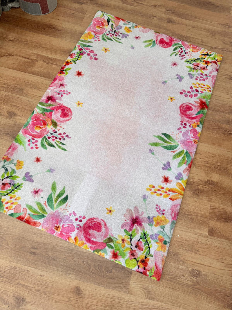 Covor lavabil Aura Wash&Dry cu model floral antiderapant 110x174 cm - LunaHome.ro