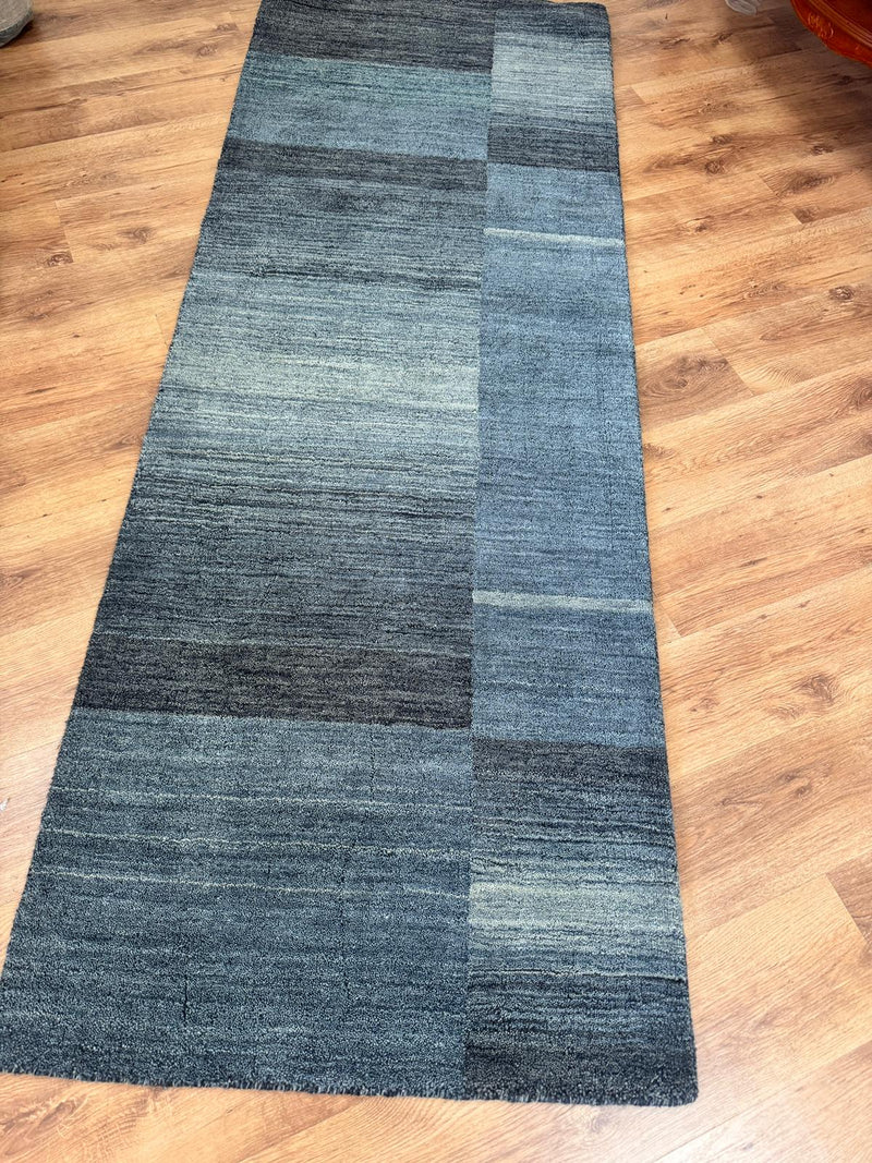 Covor traversă din lână pură Jorun realizat manual albastru 90x250cm - LunaHome.ro