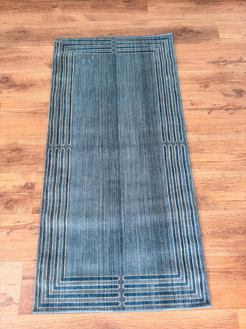 Covor Elrik cu dungi subtile, usor de intretinut albastru 70x140 cm - LunaHome.ro