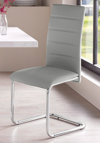 Set 2 scaune cantilever »Cosy« cu husa din piele eco gri, cadru metalic cromat - LunaHome.ro