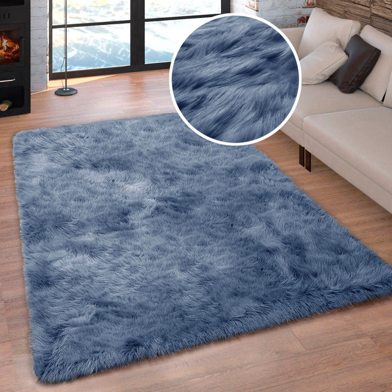 Covor de blana eco Valeria, foarte moale si pufos, albastru 80x150 cm - LunaHome.ro