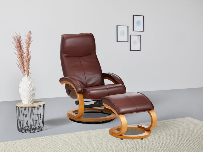 Fotoliu rotativ Relax Style cu taburet, din piele eco visiniu - LunaHome.ro