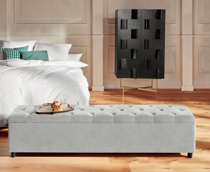 Banchetă de dormitor Relaxy din catifea gri 180 cm - LunaHome.ro