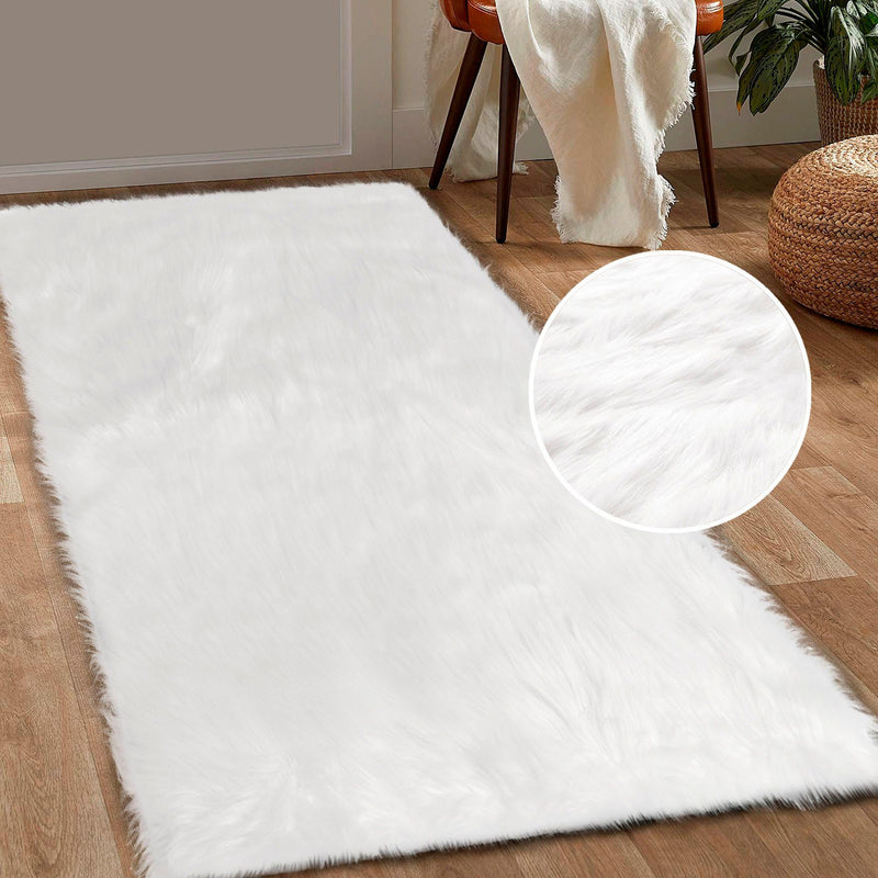 Covor de blana sintetica Valeria alba foarte pufoasa 90x160 cm - LunaHome.ro