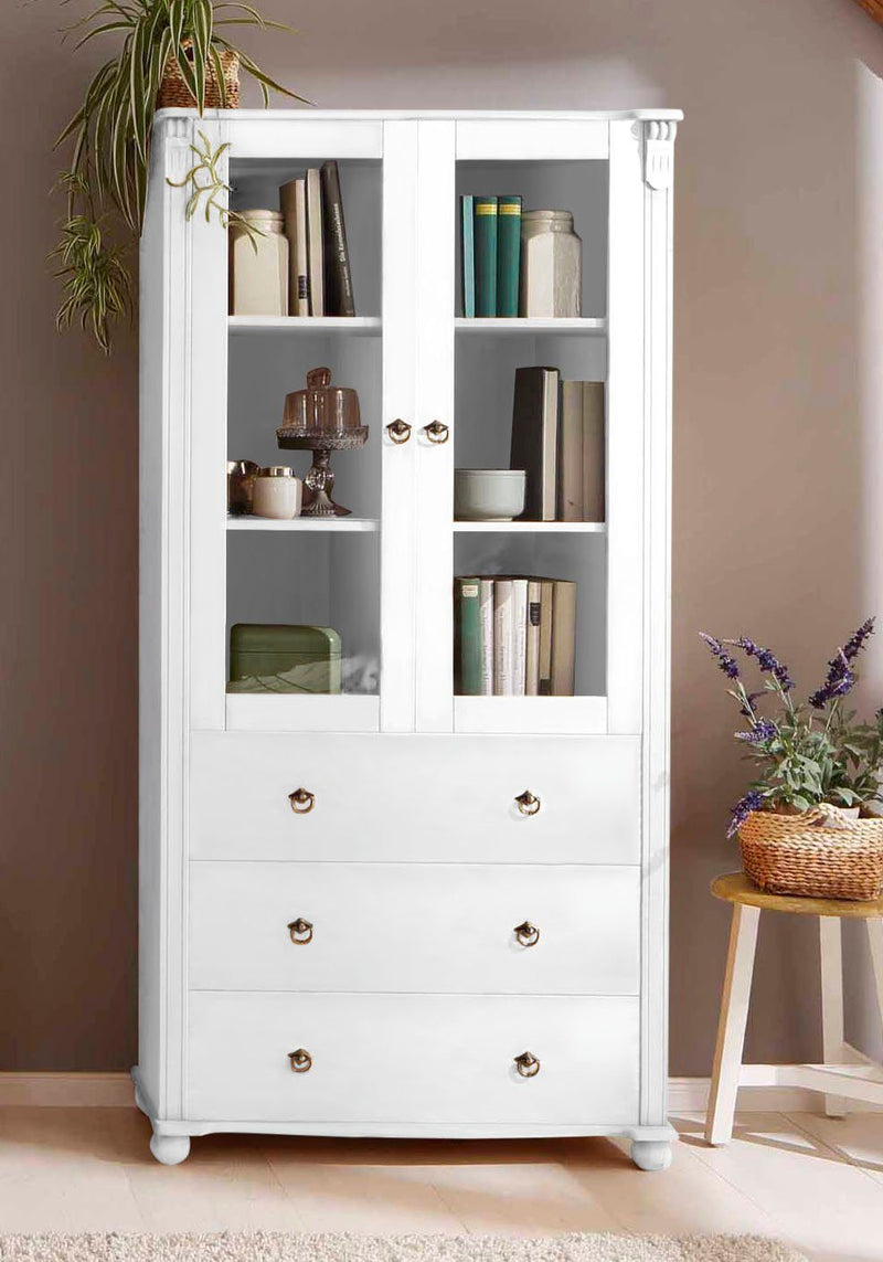 Vitrina alba Ferrera din lemn masiv de pin alb, 89 cm lățime - LunaHome.ro