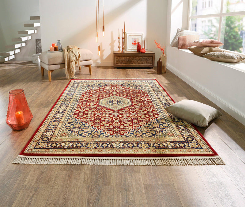 Covor roșu Kassandra cu model oriental si franjuri 120x170 cm - LunaHome.ro