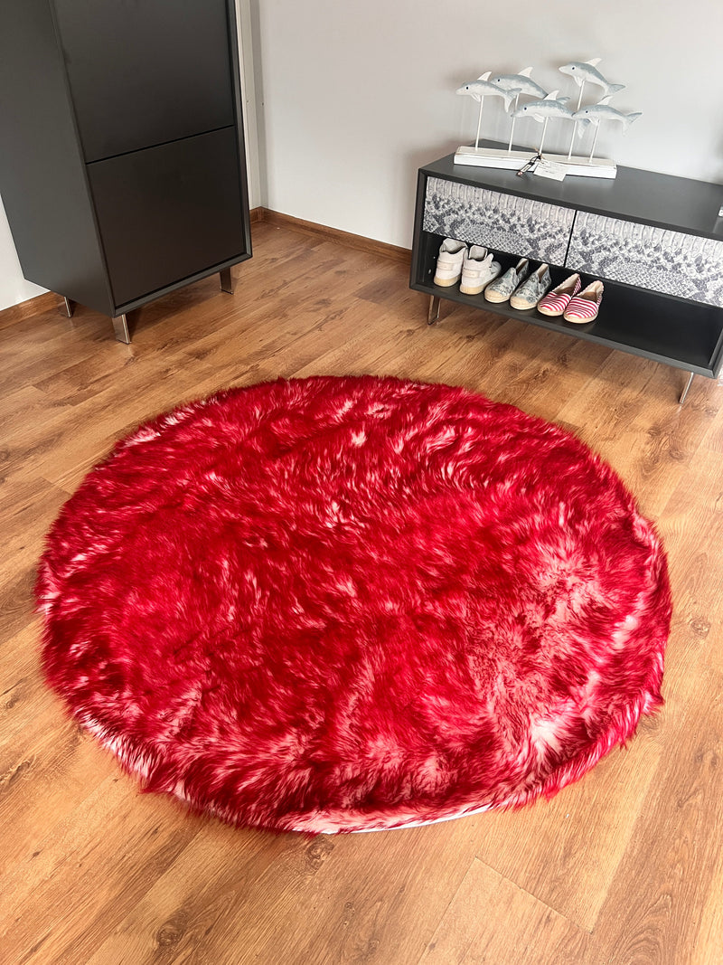 Covor de blana sintetica Sammo foarte moale si pufos, roșu, 140 cm - LunaHome.ro