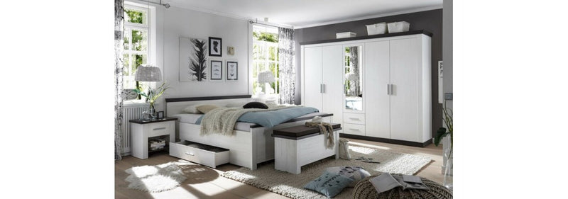 Set complet dormitor Siena alb cu aspect de lemn, 4 piese - LunaHome.ro