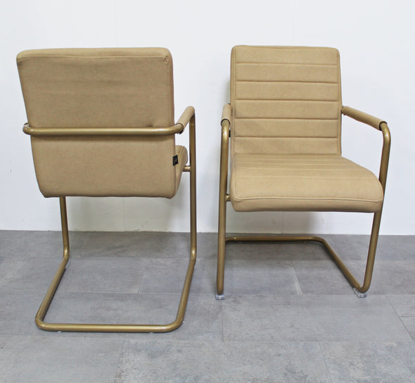 Set 2 scaune Leonique din piele ecologica, cadru metalic auriu - LunaHome.ro