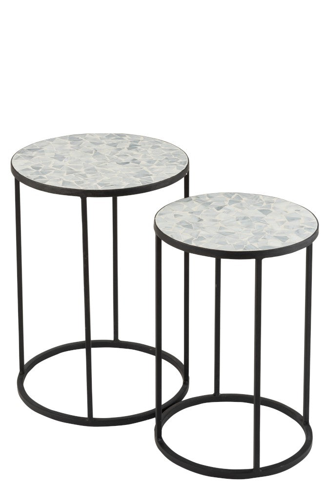 Set de 2 masute de cafea Mosaic Shard cu blat ceramic si baza metalica - LunaHome.ro