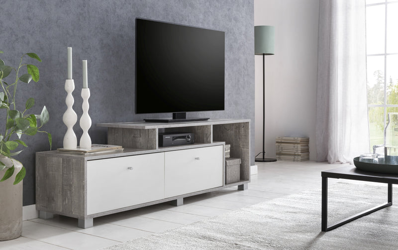 Comoda TV Sally Wilmes, 140 cm latime, din PAL alb/beton - LunaHome.ro