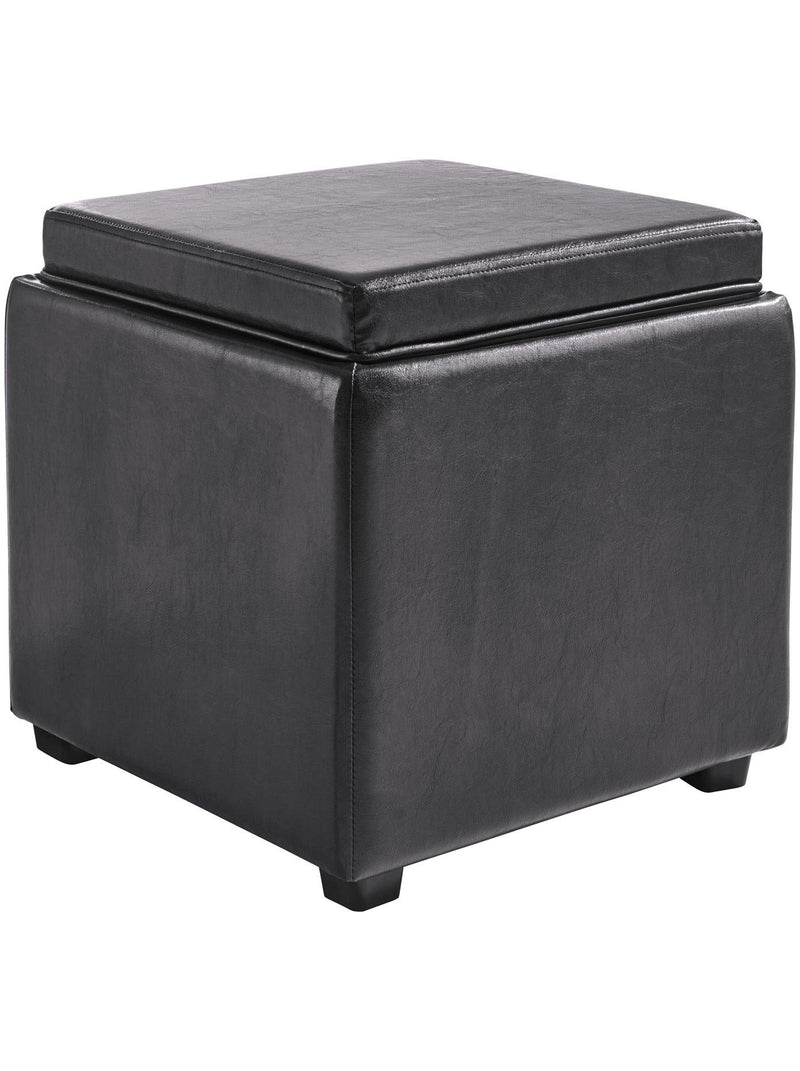 Taburet Heine Home cu tava inclusa din piele ecologica neagra, 43x43 cm - LunaHome.ro