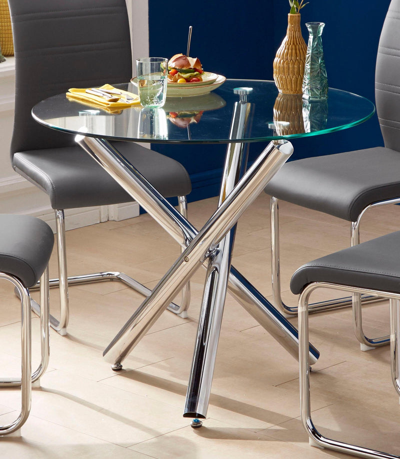 Masa Jordan cu blat din sticla si picioare metalice, 90 cm diametru - LunaHome.ro