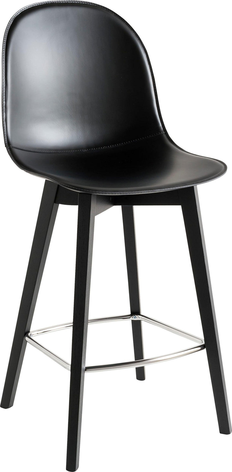 Scaun de bar Academy din piele naturala neagra, cu picioare din lemn de frasin - LunaHome.ro