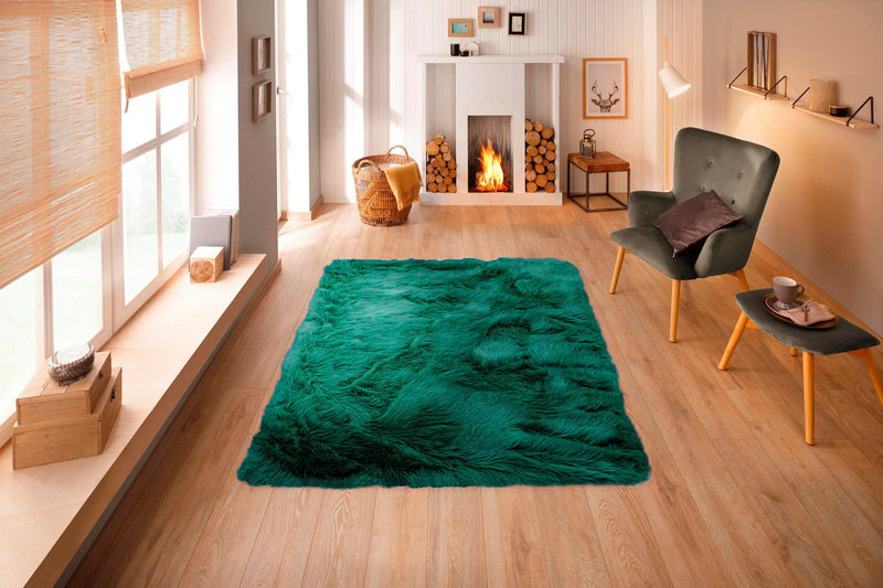 Covor de blana sintetica Valeria, foarte moale si pufos verde 80x150 cm - LunaHome.ro