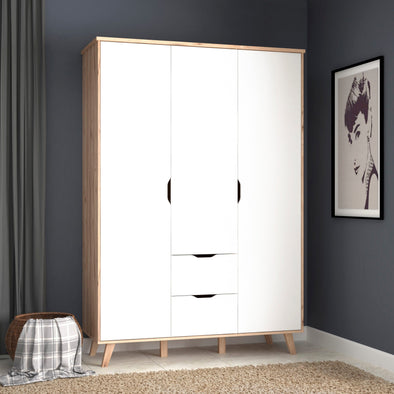 Dulap Vankka in stil scandinav, cu 3 usi, alb, 140 cm latime - LunaHome.ro