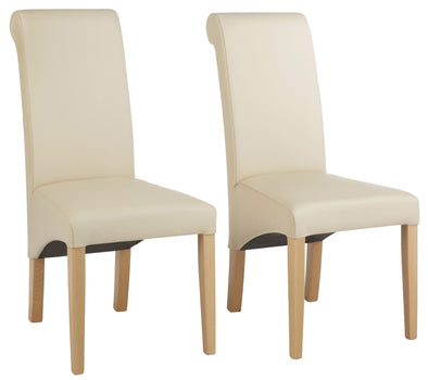 Set 6 scaune Rito din piele naturală bej, picioare din lemn masiv de fag - LunaHome.ro
