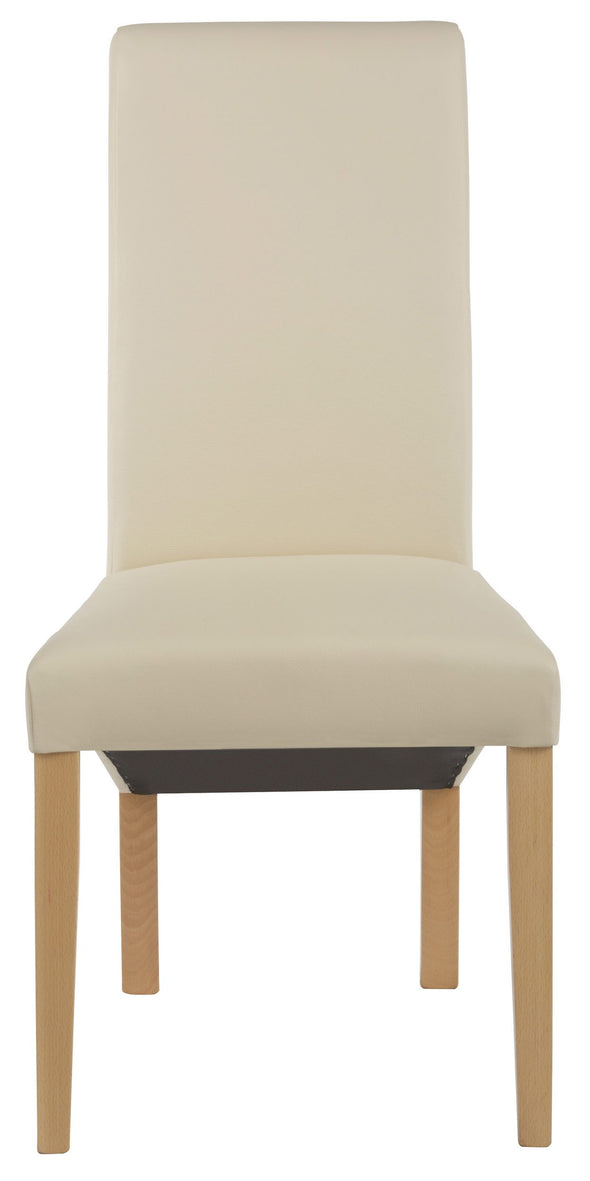 Set 6 scaune Rito din piele naturală bej, picioare din lemn masiv de fag - LunaHome.ro