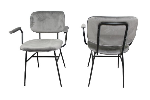 Set 2 scaune Ferri din catifea gri si metal negru, design retro - LunaHome.ro