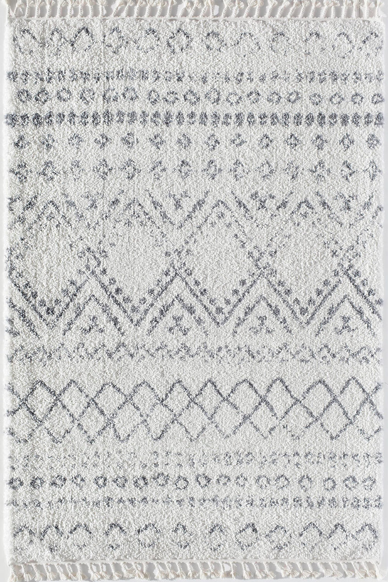 Covor Mason Shag  cu franjuri, pufos, alb-gri 120x180 cm - LunaHome.ro