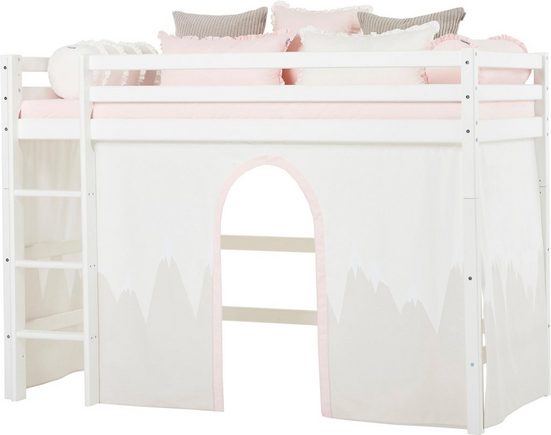 Pat mansardă Hoppekids Winter Wonderland, set complet cu saltea si perdele - LunaHome.ro