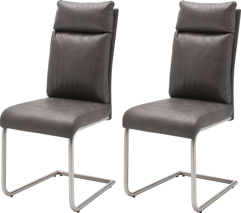 Set 2 scaune PIA Cantilever MCA cu aspect de piele gri, cadru metalic - LunaHome.ro