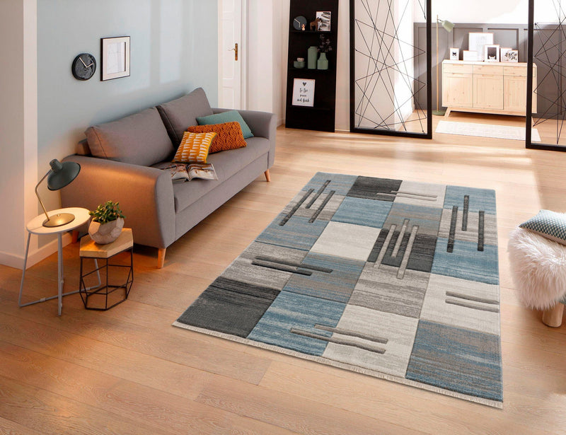 Covor Beliz cu model geometric 3D albastru, 160x230 cm - LunaHome.ro