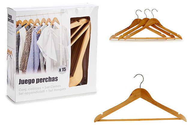 Set 15 umerașe Juego Perchas, natur, lemn - LunaHome.ro