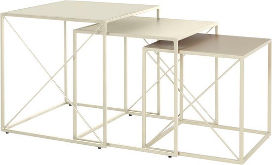 Set 3 masute de cafea Femke din metal crem - LunaHome.ro