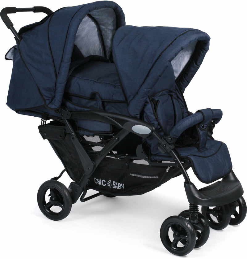Cărucior copii gemeni CHIC4BABY bleumarin - LunaHome.ro