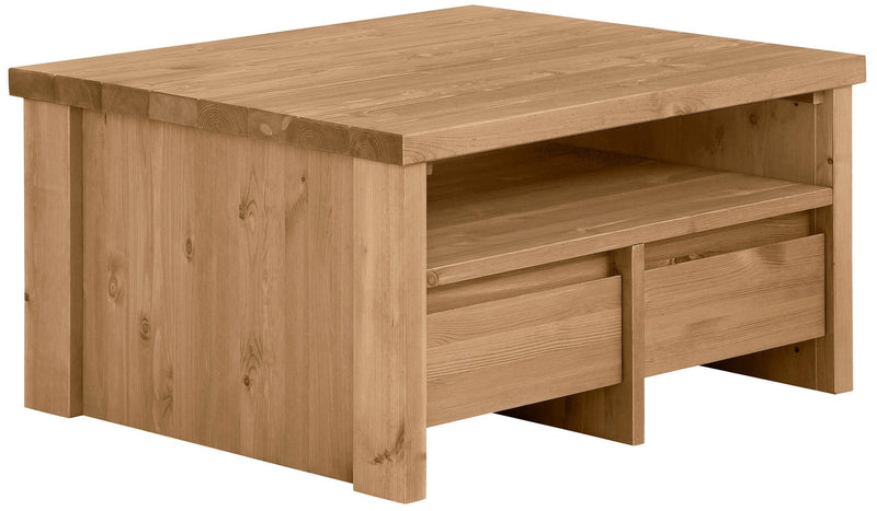 Masuta de cafea Marta din lemn de pin, cu 2 sertare, 90x77 cm - LunaHome.ro