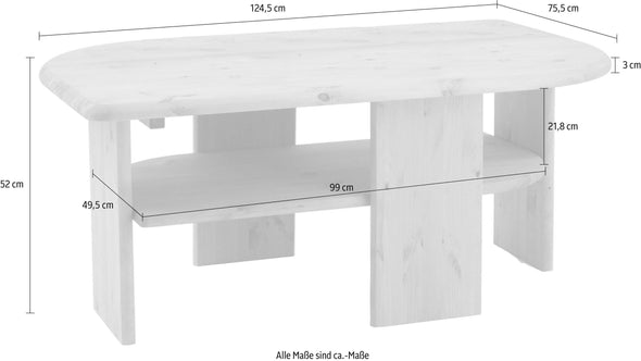 Masuta de cafea Jayden din lemn solid alb, cu raft 124x75 cm - LunaHome.ro