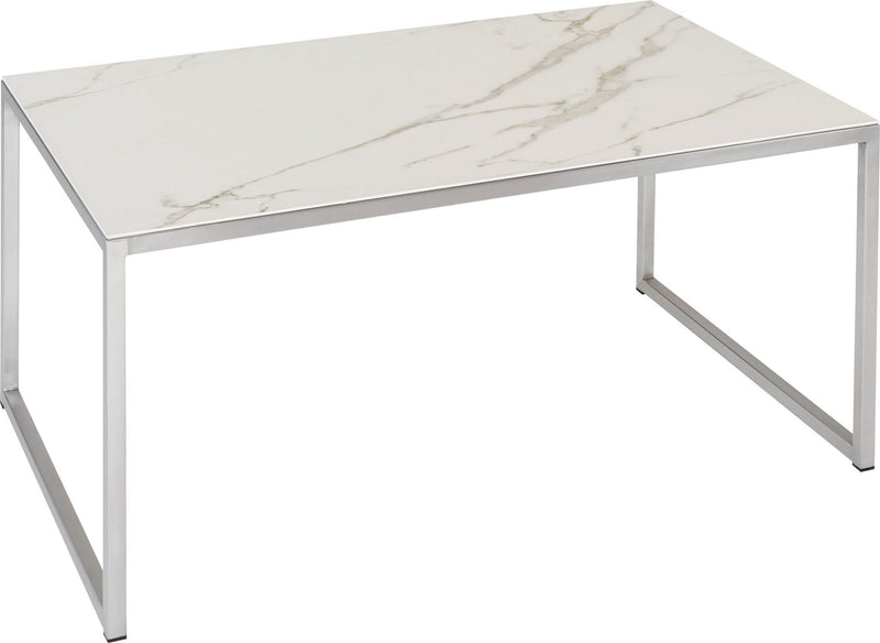 Masuta cafea Henke Mobel cu blat ceramic, aspect de marmura, cadru metalic, 90x60 cm - LunaHome.ro