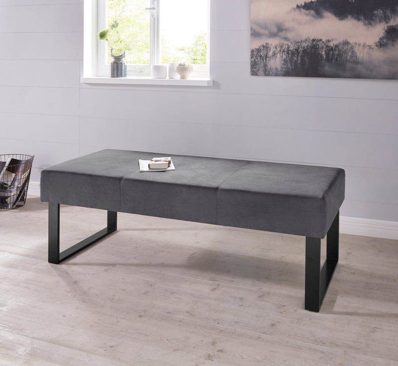 Banca Oliver, gri, tapitata si cadru metalic, 140 cm lungime - LunaHome.ro
