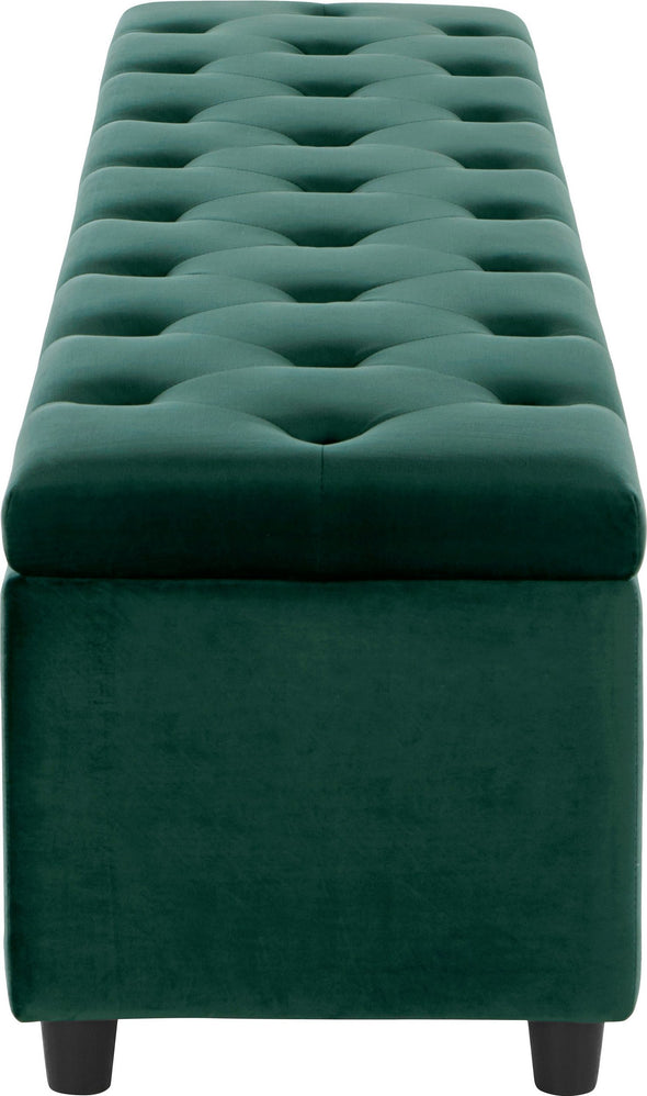 Bancheta Relaxy cu depozitare, din catifea verde, 180 cm - LunaHome.ro