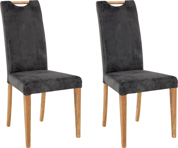 Set 2 scaune Roberta cu aspect de piele intoarsa antracit, picioare din lemn de stejar - LunaHome.ro