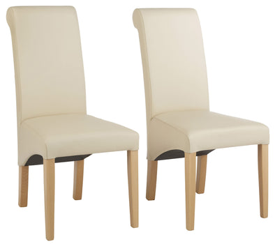 Set 2 scaune Rito din piele ecologica bej cu picioare din lemn de fag - LunaHome.ro