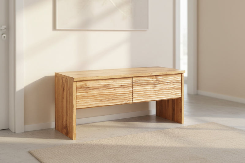 Bancheta Gania din MDF cu 2 sertare, natur, 99 cm latime - LunaHome.ro