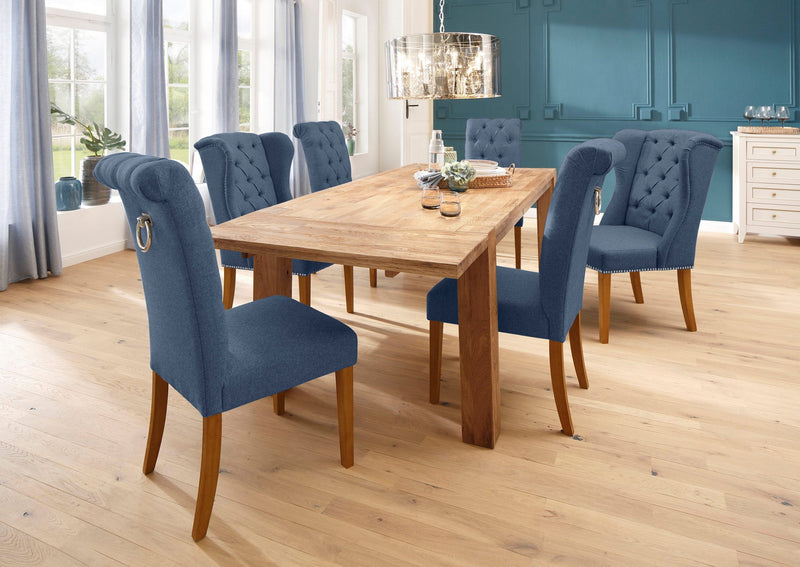 Scaun Liao cu tapiterie albastra si picioare din lemn de mesteacan, design clasic - LunaHome.ro