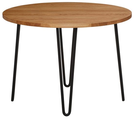 Masuta cafea Hairpin cu blat din lemn natur si picioare metalice, 70 cm diametru - LunaHome.ro