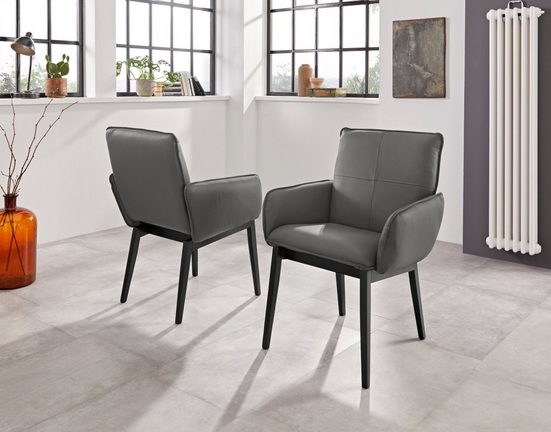 Set 2 scaune Home affaire din piele naturala antracit, picioare din lemn - LunaHome.ro
