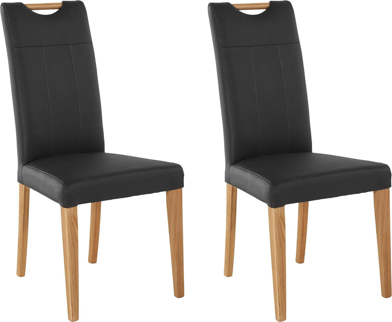 Set 2 scaune Roberta din piele naturala neagra, picioare din lemn de stejar - LunaHome.ro