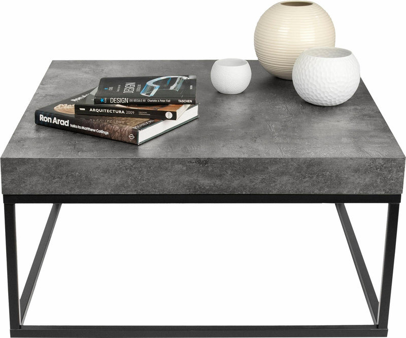 Masuta de cafea Petra cu blat cu aspect de beton, cadru metalic, 75x75 cm - LunaHome.ro